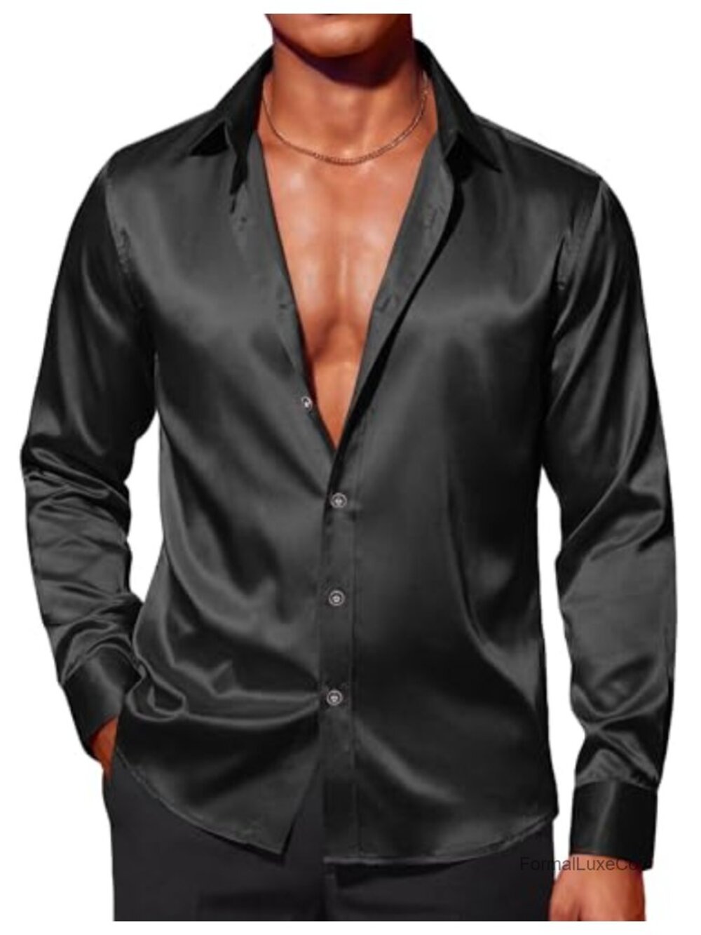 Men's Silk Dress Shirt - Shiny Jacquard Floral Button Up - Party Prom Wedding
